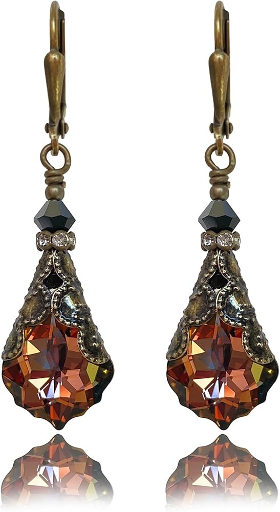 Antique Inspired Vintage Victorian Dangle Drop Earrings for Women - Colored Austrian Crystal Leve... | Amazon (US)