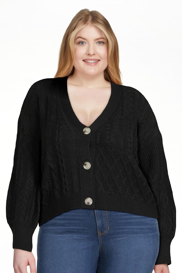 No Boundaries Juniors Plus Size Mixed Knit Cardigan Sweater, Midweight | Walmart (US)