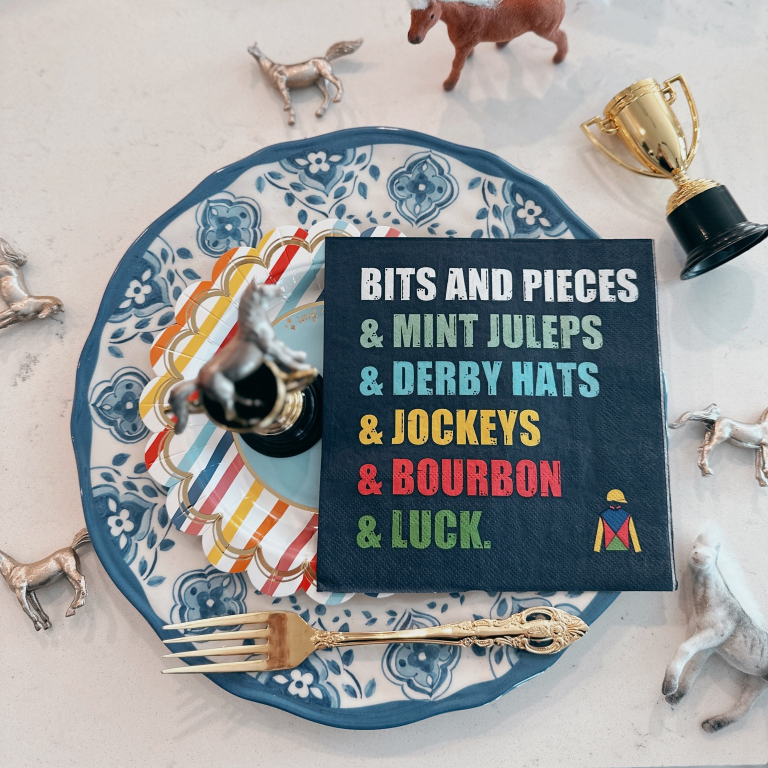  A fun derby place setting!  Did you pick the winner?! 
.
.
.
#tablescape #tablescaping #placesetting #derby

#LTKhome #LTKtravel #LTKSeasonal