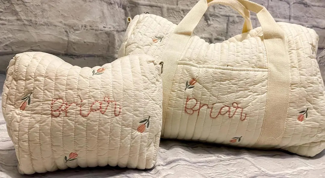 Custom Hand Embroidered Baby Travel Bag – Personalized Duffle or Diaper Caddy | Etsy (US)