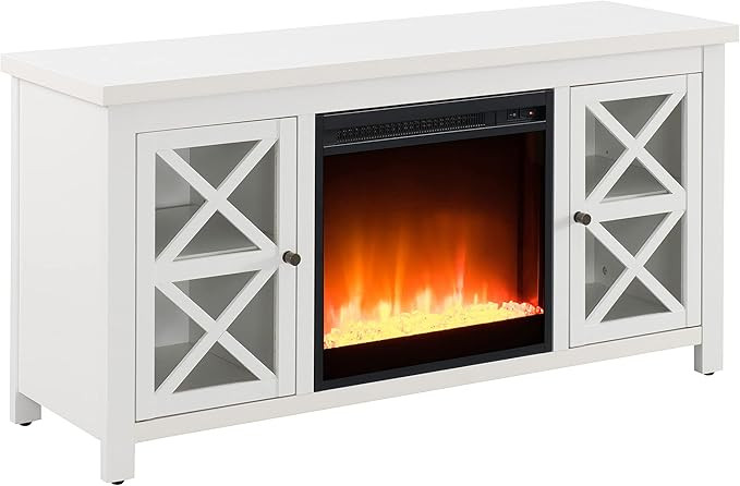 Henn&Hart Rectangular TV Stand with Crystal Fireplace for TV's up to 55" in White, Electric Firep... | Amazon (US)