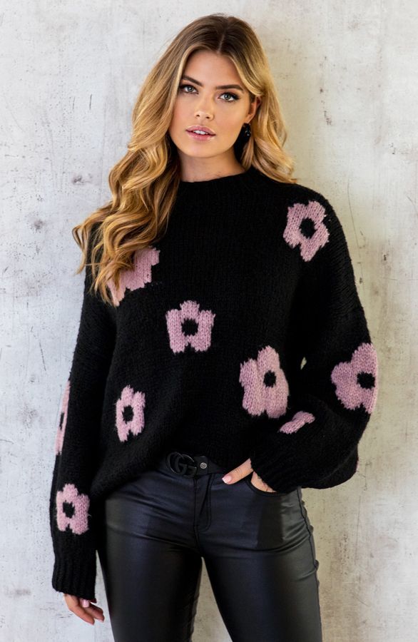Soft Flower Sweater Zwart | The Musthaves (NL)