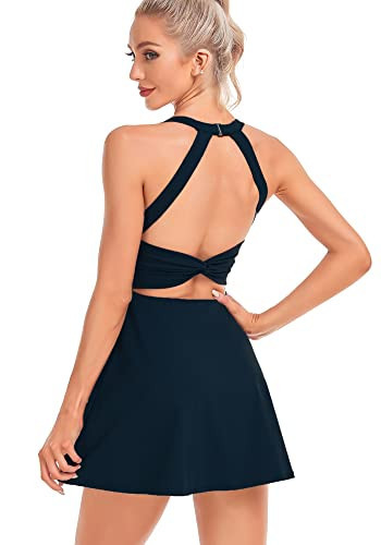 Womens Tennis Dress with Built in Shorts and Bra Workout Dress Golf Athletic Dress for Women Black | Amazon (US)