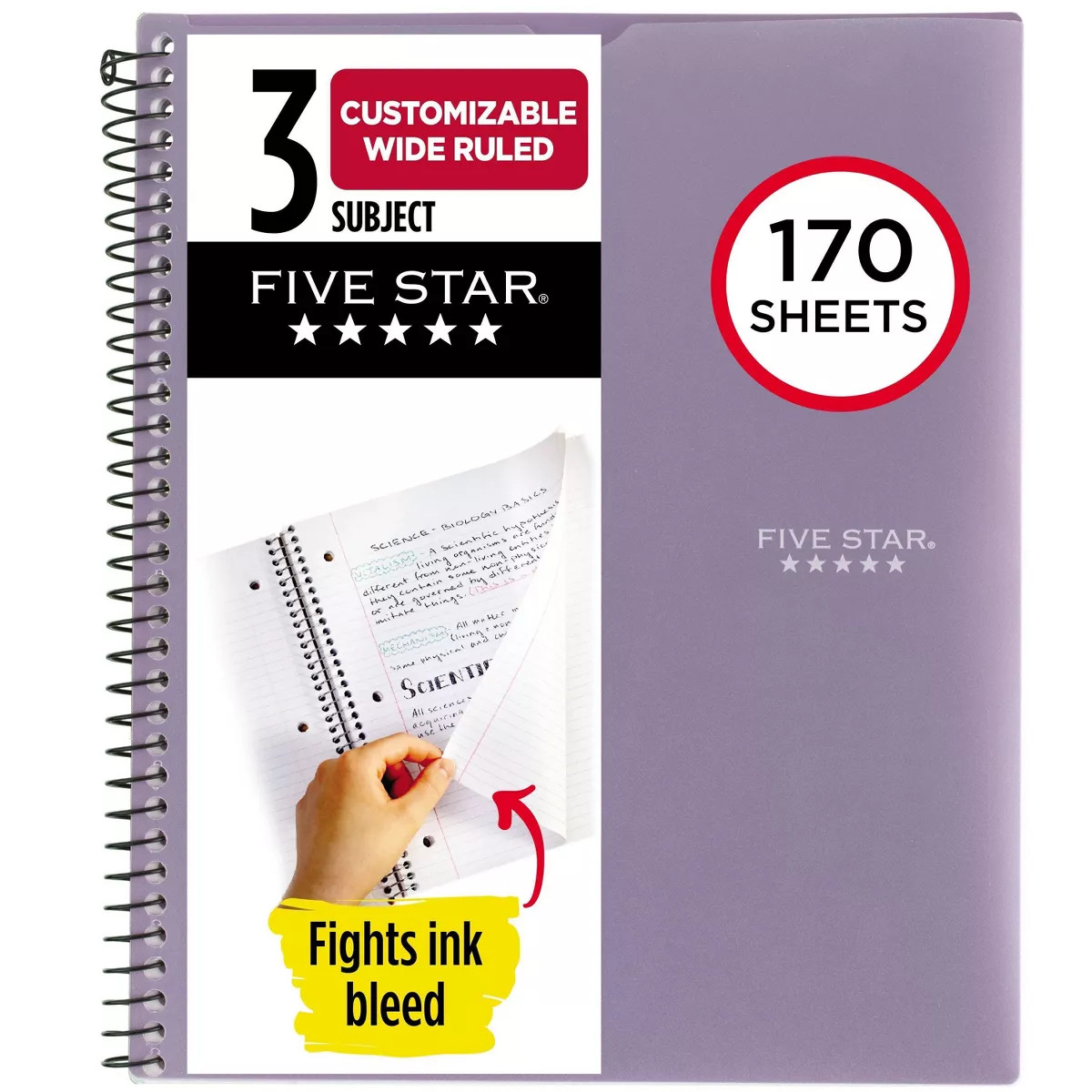 Five Star 170 Sheets 3 Subject Wide Ruled Customizable Notebook Feature Rich Lilac | Target