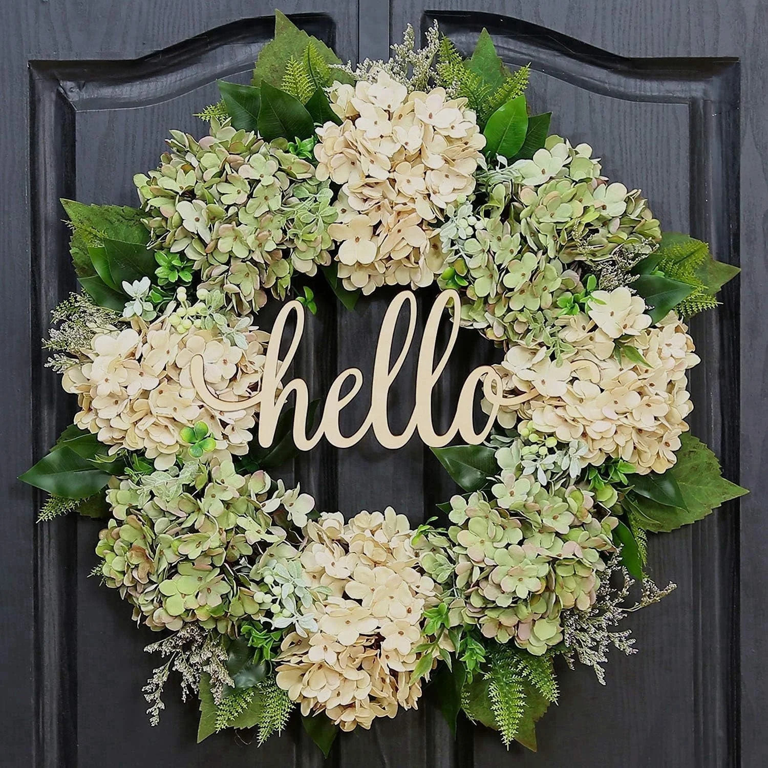 Fall Decor -Fall Wreath for Front Door, 18 Inch Handmade Hydrangea Wreath with Hello Wooden Sign,... | Walmart (US)