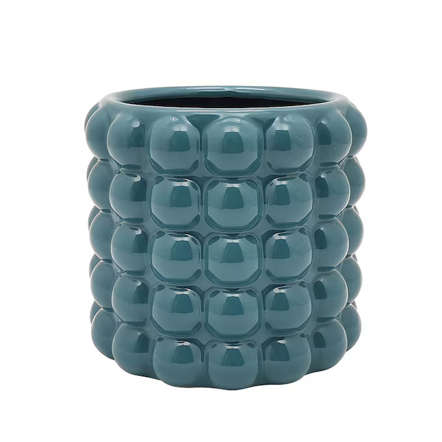 Origin 21 Round 7.63-in W Small Blue Ceramic Indoor/Outdoor Planter with Drainage Holes | Lowe's