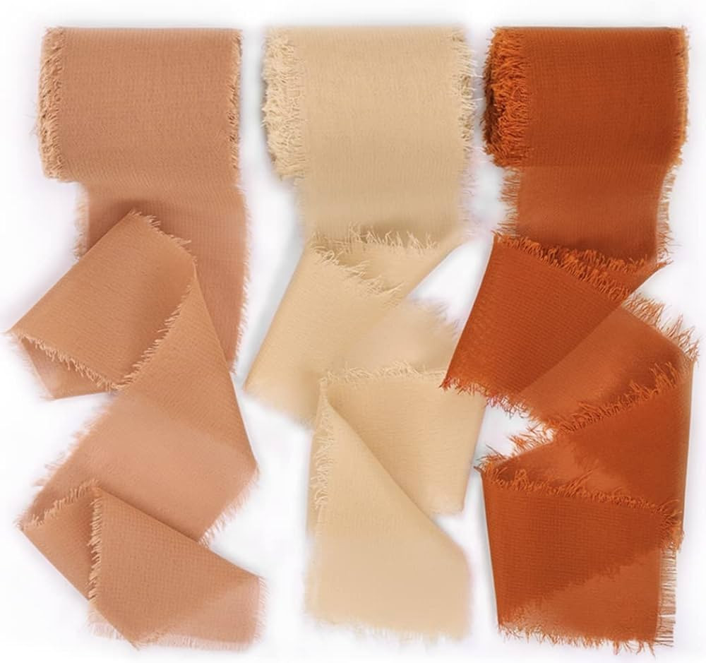 Socomi Handmade Fringe Chiffon Silk Ribbon 1-3/4" x 7Yd 3 Rolls Frayed Ribbon Set for Wedding Inv... | Amazon (US)