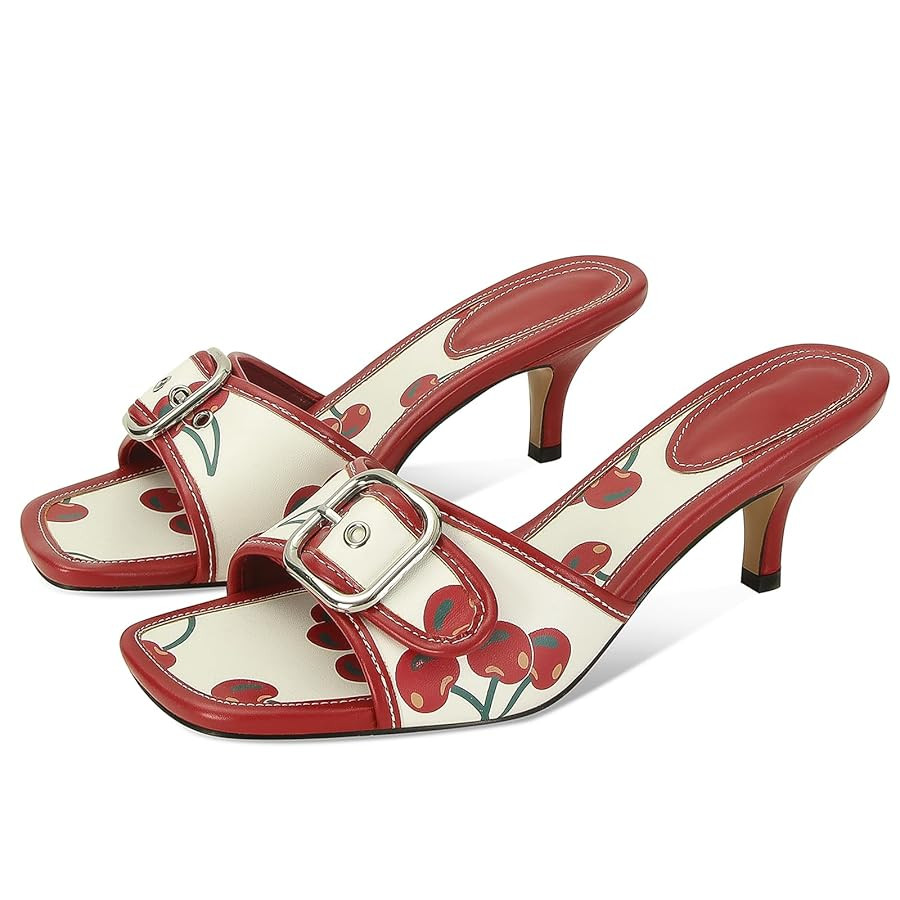 Dsevht Black Kitten Heel Sandals Stiletto Low Heels Slip On Slides Mule Sandal Square Open Toe Dr... | Amazon (US)