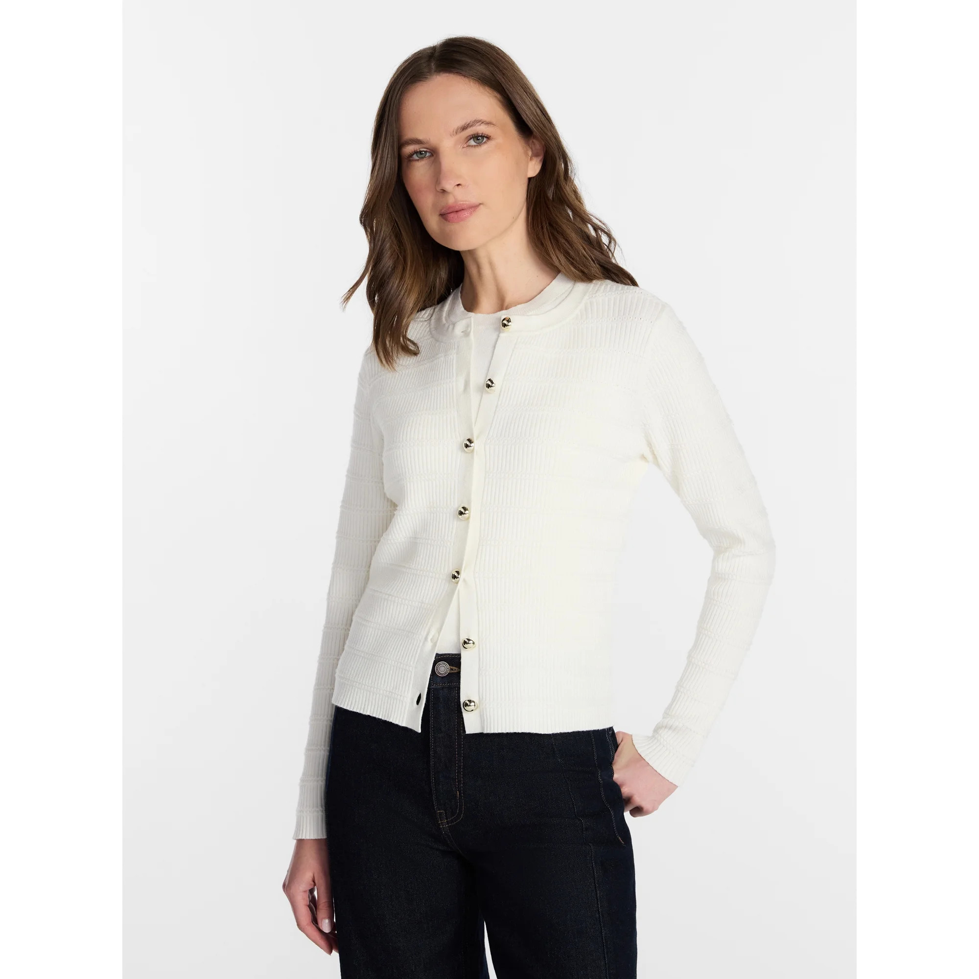 Time and Tru Women's Puckered Stitch Cardigan Sweater, Lightweight, Sizes XS-XXXL | Walmart (US)