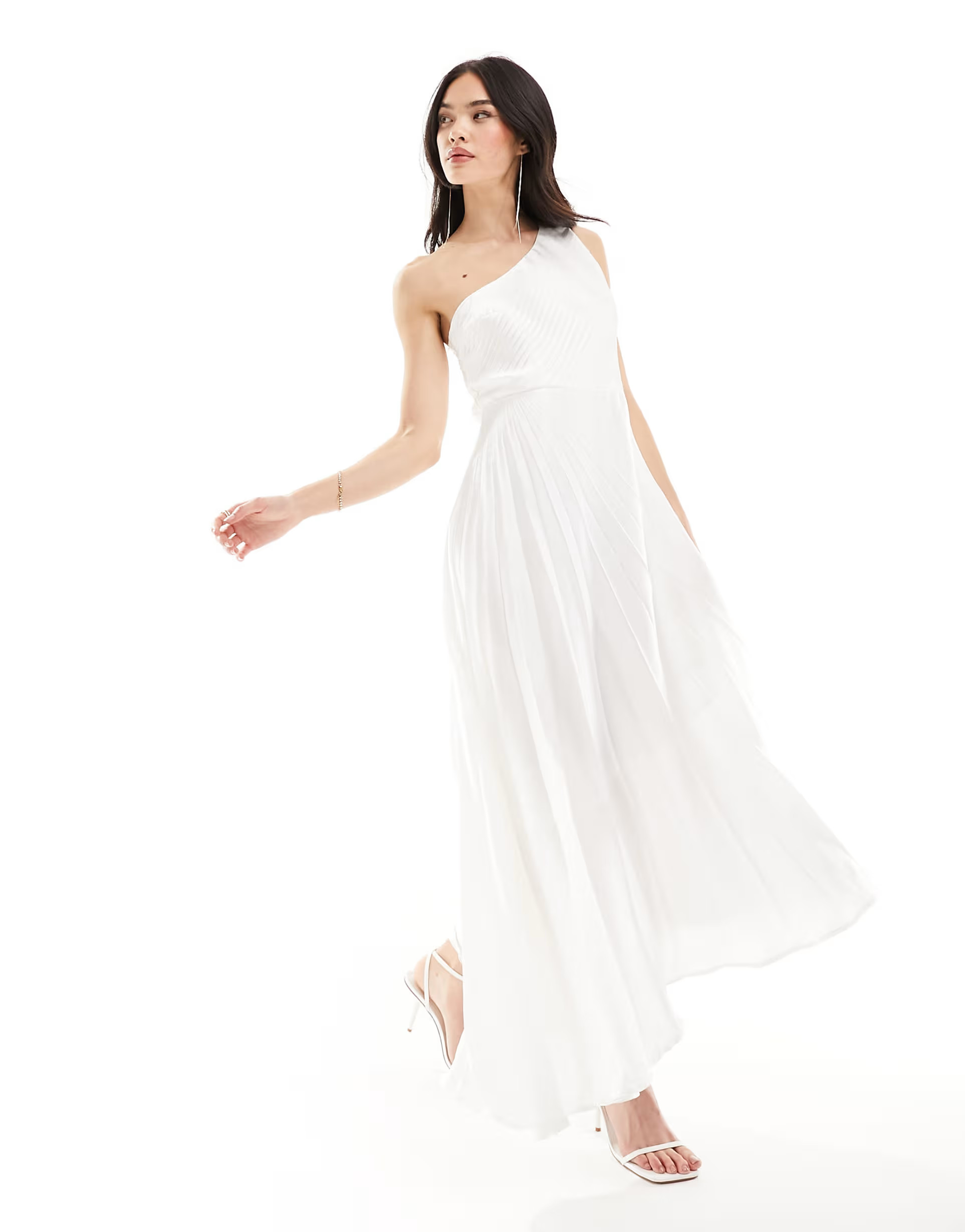 Y.A.S Bridal  one shoulder pleated dress with asymmetric hem in white | ASOS (Global)