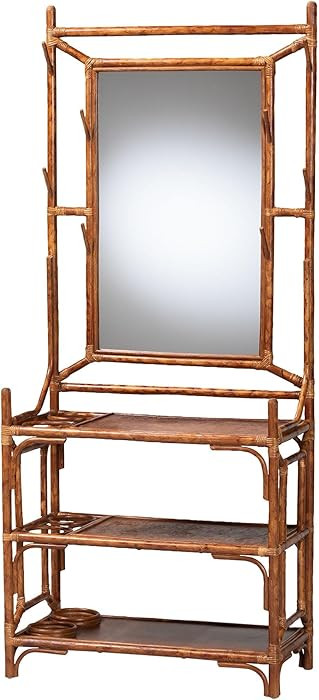 Bali & pari Feyre Marbled Tortoise Natural Rattan Hall Tree - Handcrafted Wicker Entryway Organiz... | Amazon (US)