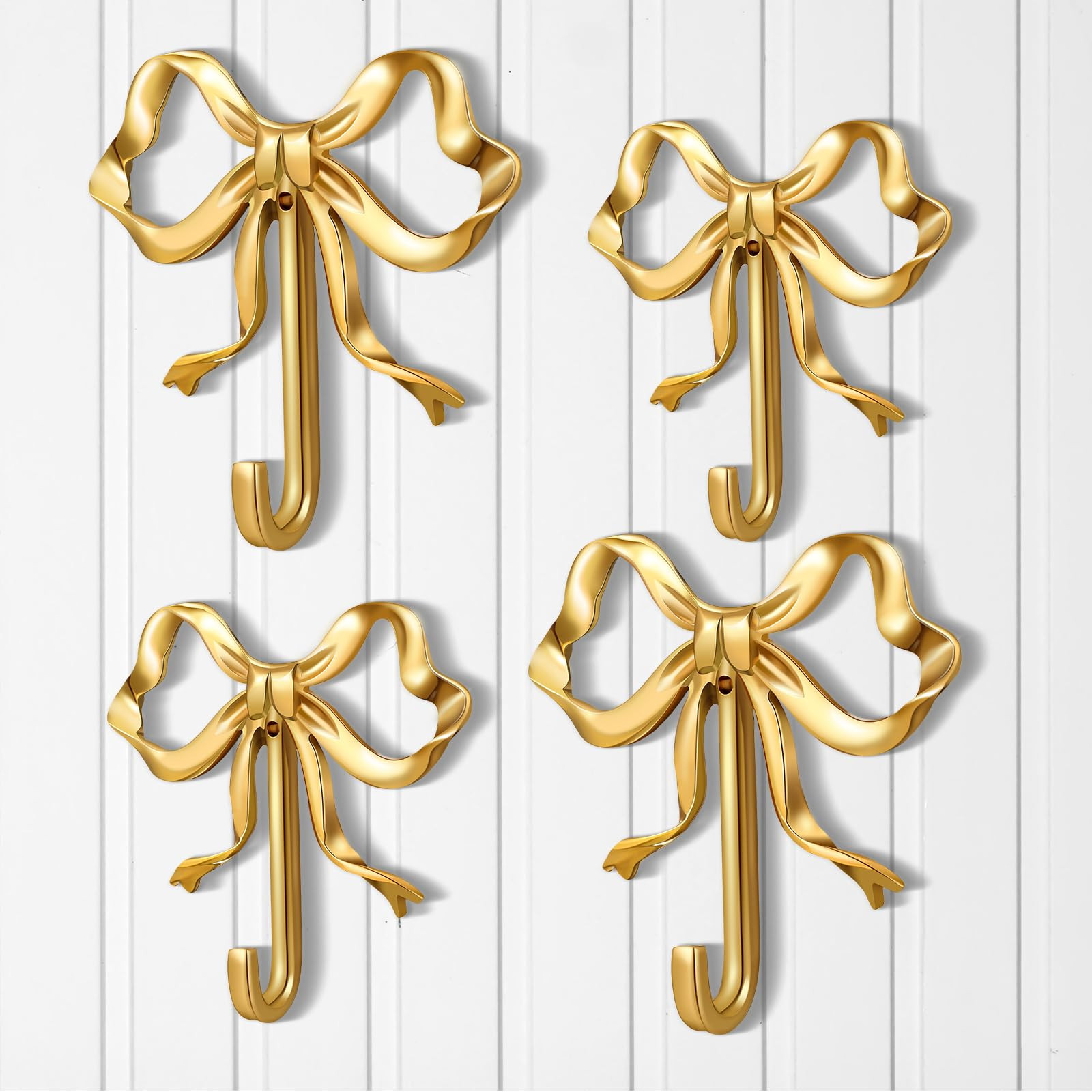4 Pcs Gold Bow Knot Hooks Brass Bow Wall Door Hanger Towel Hooks Brass Coat Hanger Decorative Hol... | Amazon (US)