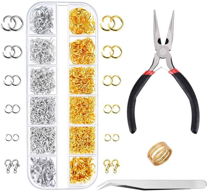 Paxcoo 1200Pcs Open Jump Rings and Lobster Clasps Jewelry Findings Kit with Pliers for Jewelry Ma... | Amazon (US)