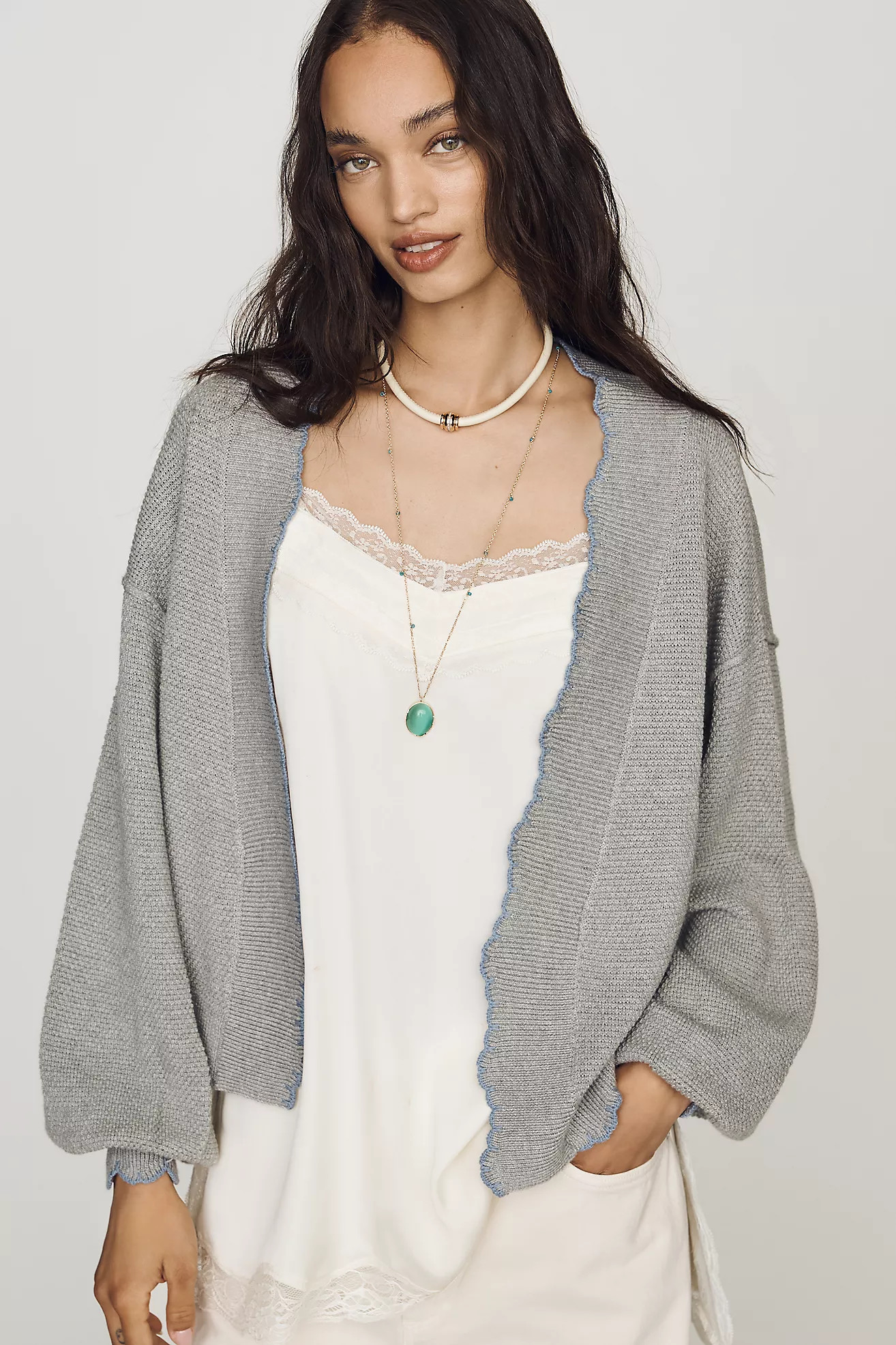 By Anthropologie Waffle-Knit Scalloped Cardigan | Anthropologie (US)