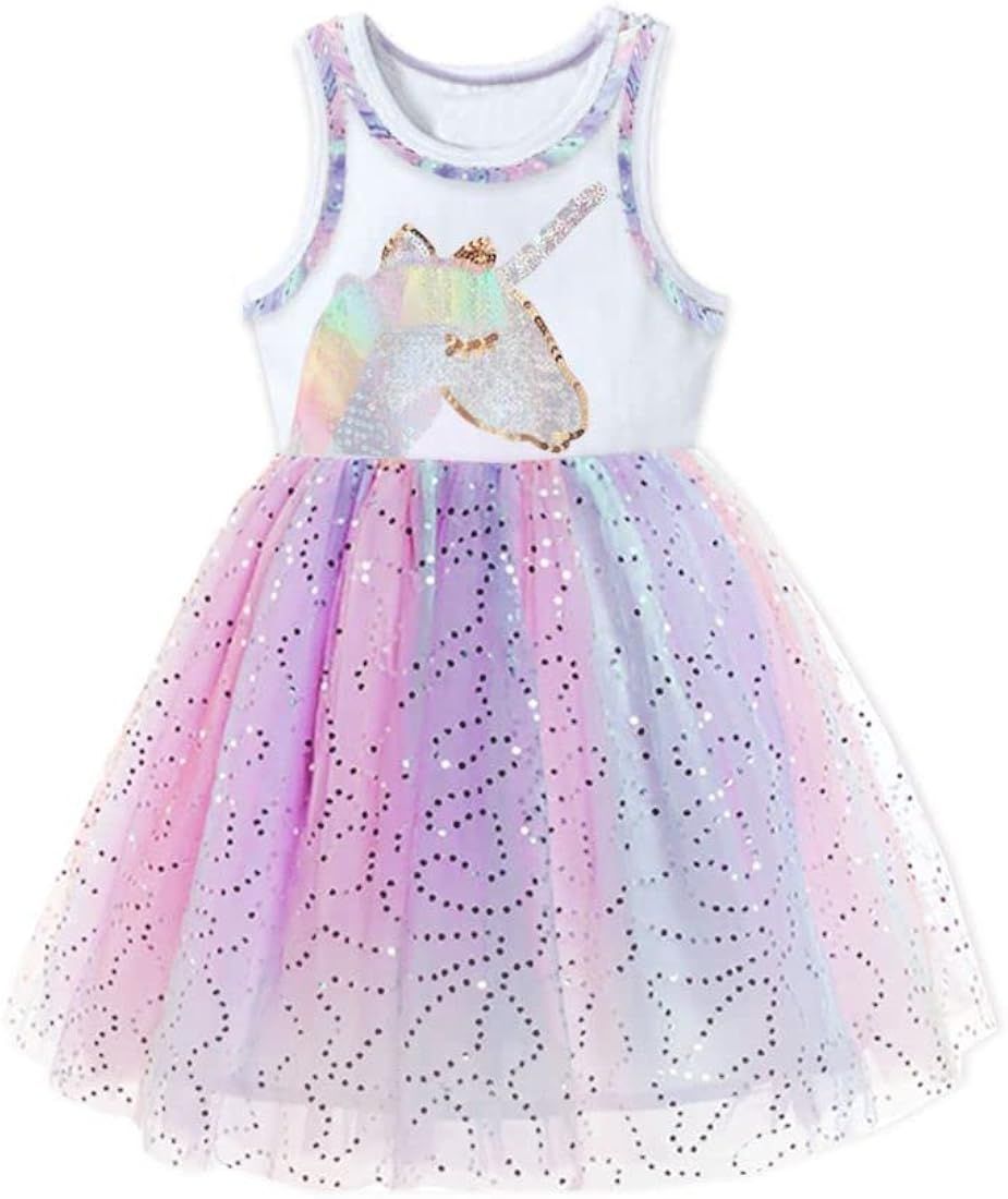 VIKITA Toddler Girls Dresses Summer Sleeveless Polyester Tutu Dresses for Girls 3-12 Years | Amazon (US)