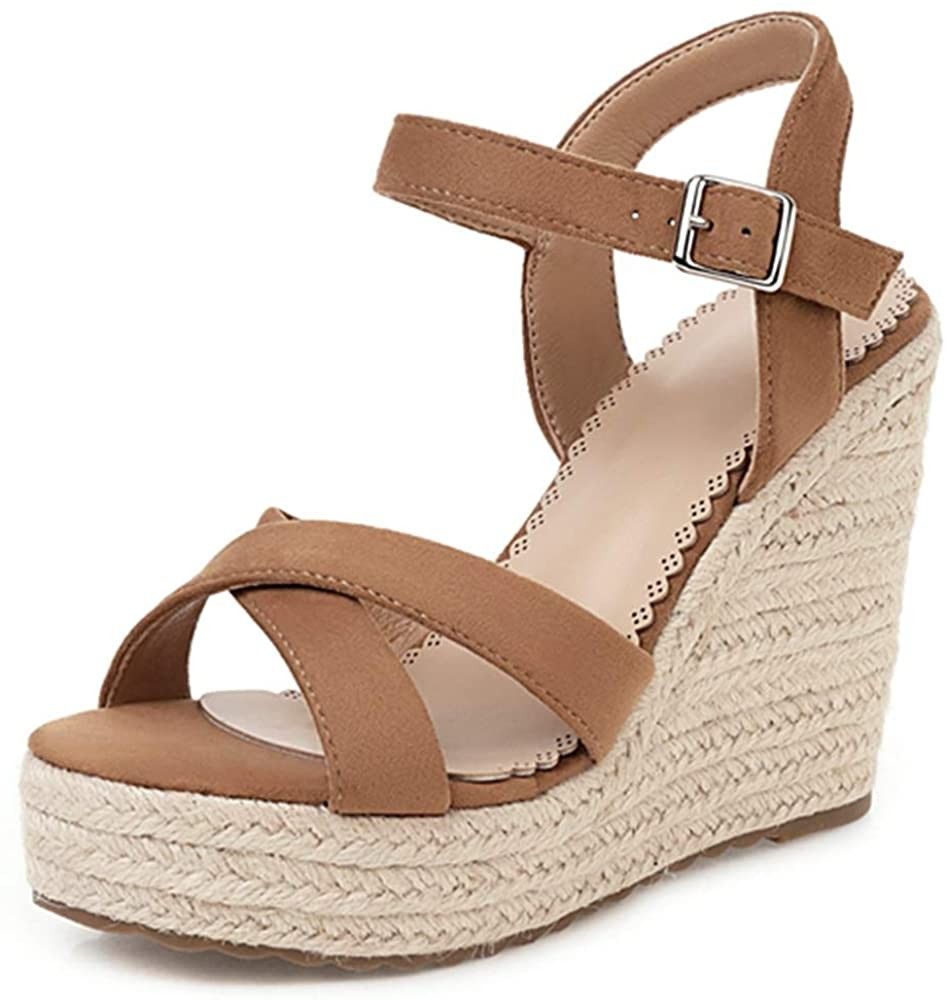 SO SIMPOK Women's Strappy Espadrille Platform Wedge Sandals Ankle Strap Concise Fashion Summer Be... | Amazon (US)