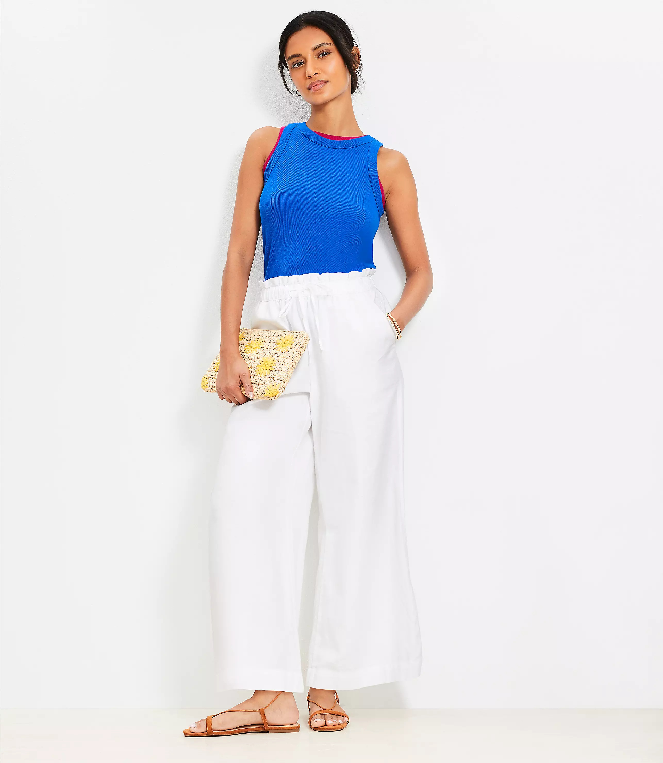 Breezy Wide Leg Ankle Pants in Linen Cotton | LOFT