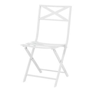 Metal Slat Folding Outdoor Dining Chair in White | The Home Depot