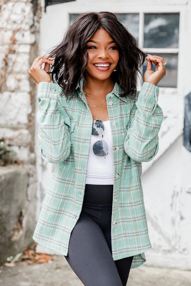 All I Ever Wanted Sage Plaid Button Front Blouse | Pink Lily