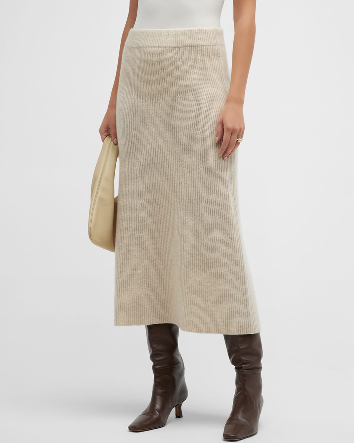 Wool-Cashmere Ribbed Midi Skirt | Neiman Marcus