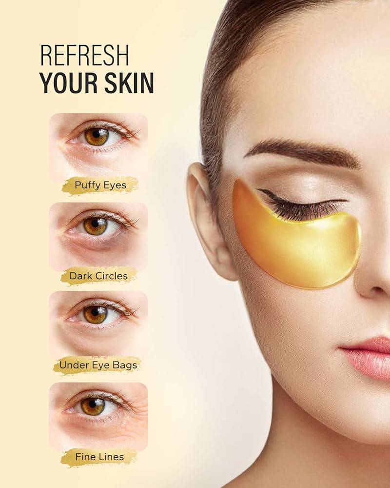 24k Gold Under Eye Patches (25 Pairs), eye mask, Collagen Skin Care Products, Eye Patches for Puf... | Amazon (US)