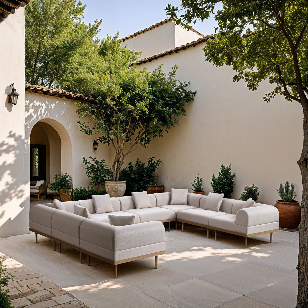 Laguna 142 Inch Fabric Upholstered 8 Piece Outdoor Patio Modular Sectional In Beige and Natural | 1stopbedrooms