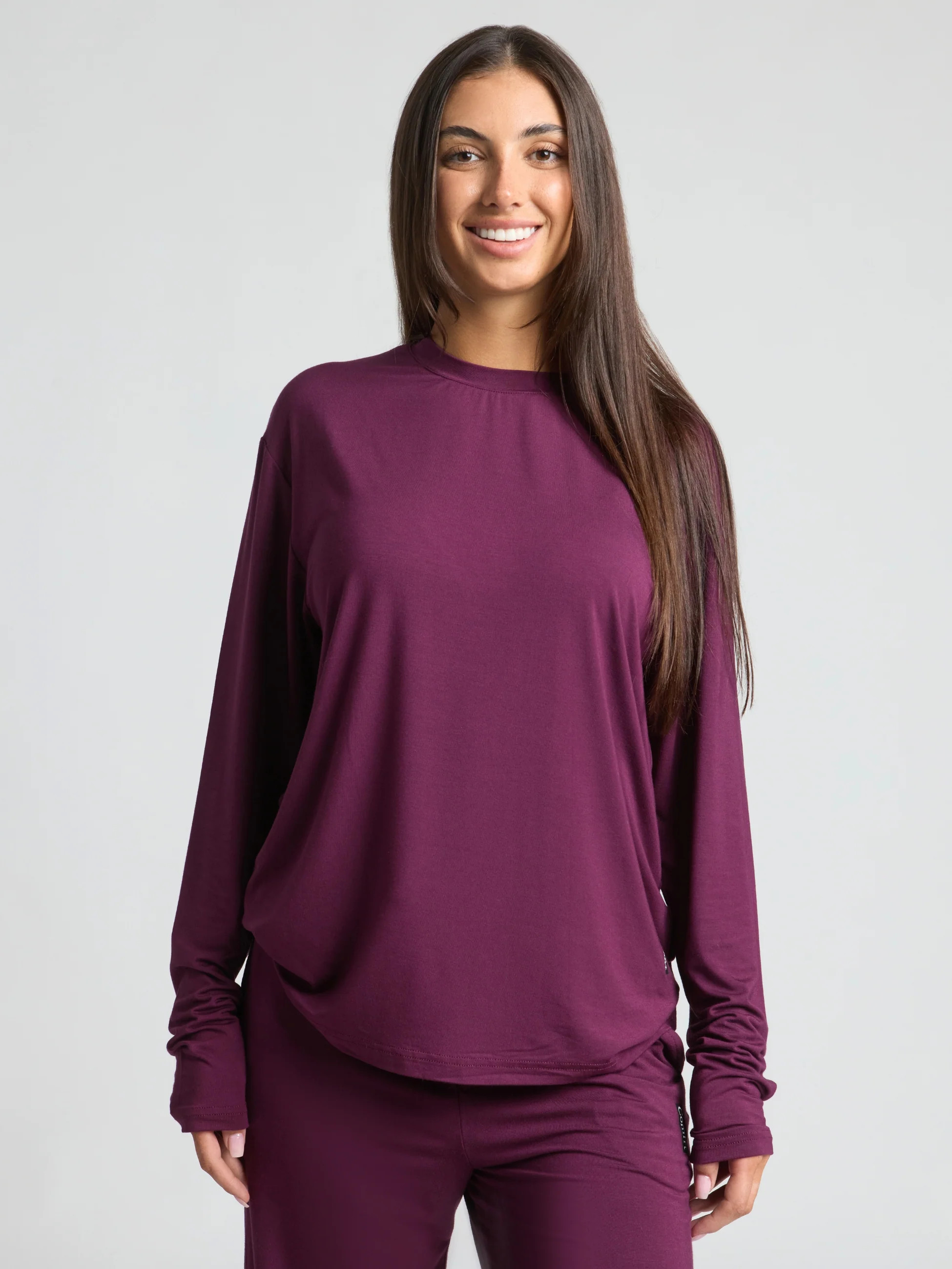 Comfrt Cloud Lounge Long Sleeve Tee Shirt | Plum | Deep Purple | Oversized | S | Small | Comfrt
