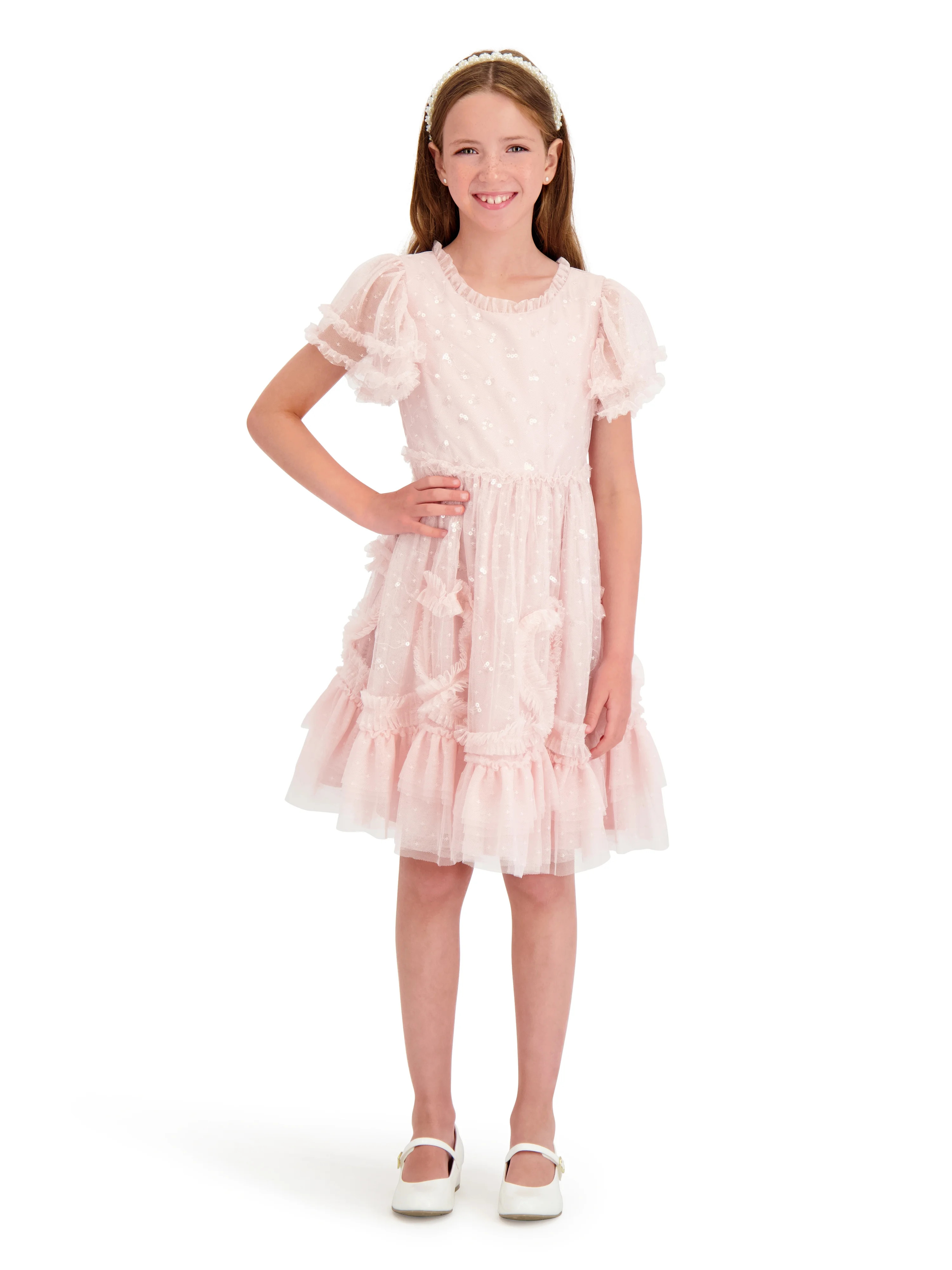 Kensie Girl Sequin Mesh Short Sleeve Dress, Sizes 4-16 | Walmart (US)