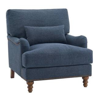 Blue Fabric Upholstered Club Chair Filled with Goose Down and Foam Upholstered Accent Chair (Set of 2) | The Home Depot