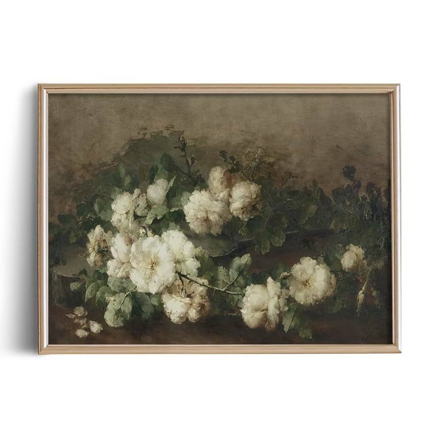 Farmhouse Still Life Pictures Living Room - Warm White Cotton Flower Floral Oil Painting - Art De... | Amazon (US)