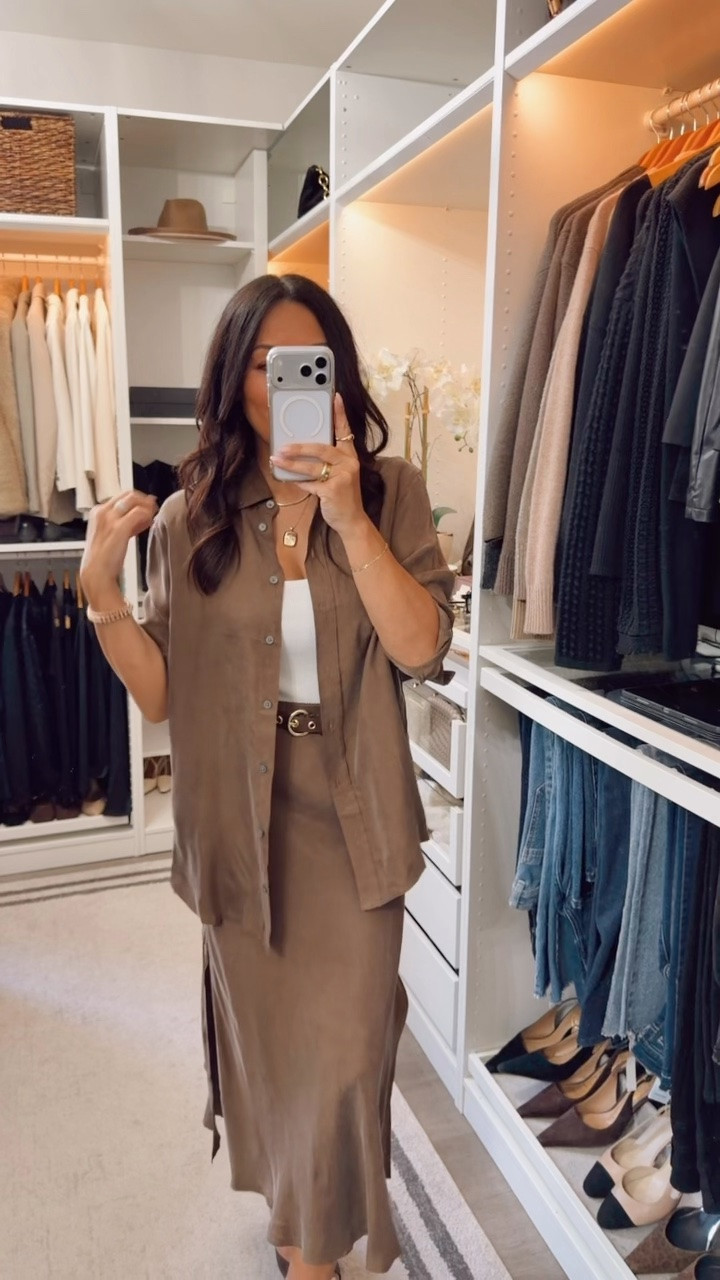 The material is super soft and luxe- love the way the shirt drapes. Wearing an xs in skirt and small in shirt

#LTKOver40