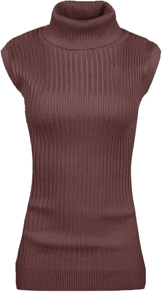 v28 Women Sleeveless High Neck Turtleneck Stretchable Knit Sweater Top | Amazon (US)