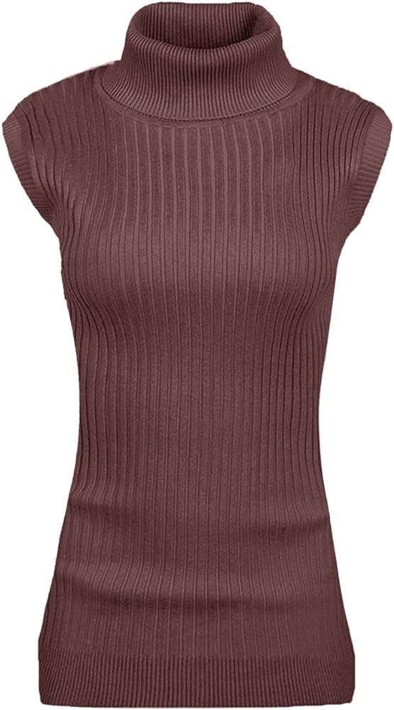 v28 Women Sleeveless High Neck Turtleneck Stretchable Knit Sweater Top | Amazon (US)