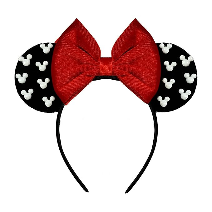 JIAHANG Velvet Mouse Ears Headband with Beads, Red Hair Bow Hairband with Pearls, Party Decoratio... | Amazon (US)