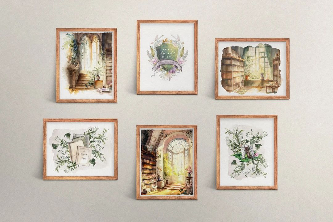 Bookish Gallery Wall Prints - Choose any 6 prints - Set of 6 Cottagecore Artwork Prints, Watercol... | Etsy (US)