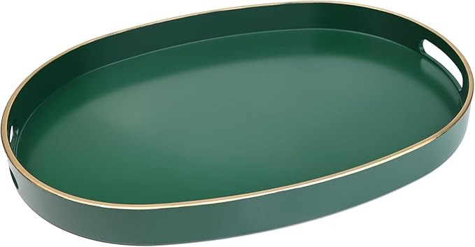 Spsyrine Dark Green Plastic Serving Tray for Ottoman, Coffee Table, Oval Decorative Tray for Ente... | Amazon (US)