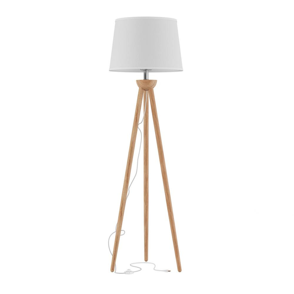 Lavish Home 58 in. Modern Natural Wood Oak Tripod LED Floor Lamp with White Shade | The Home Depot