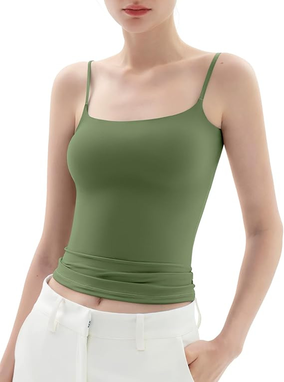 PUMIEY Women's Square Neck Tank Top Adjustable Spaghetti Straps Sleeveless Basic Tops Sharp Colle... | Amazon (US)