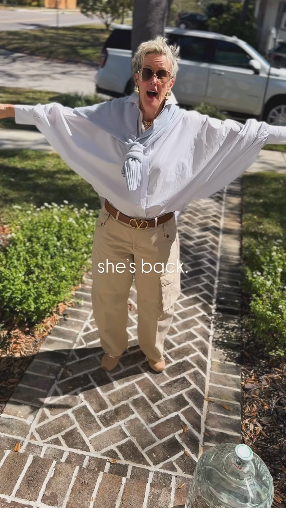 grandma ootd // cargo pants // button down // sweater 

#LTKootd #LTKgrwm #LTKOver40