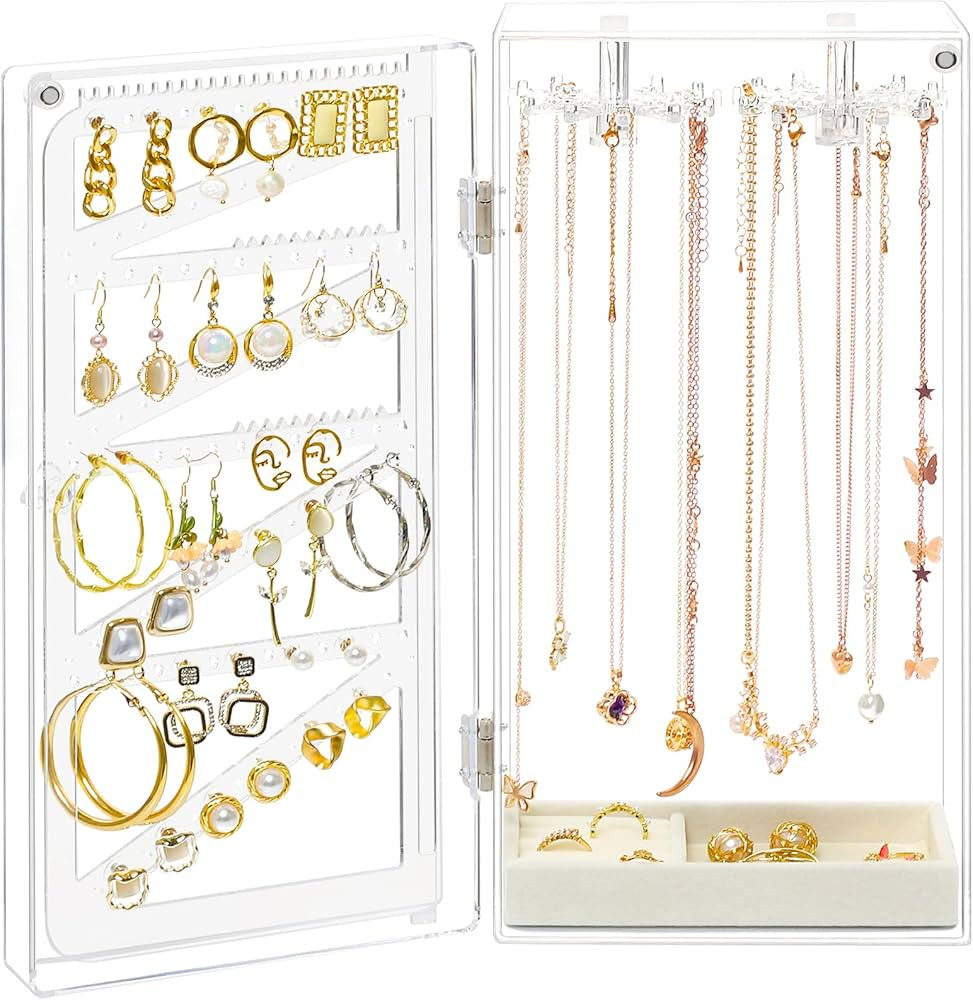Jenseits Acrylic Jewelry Holder Organizer Box, Necklace Organizer Earring Holder Stand, Rotating ... | Amazon (US)
