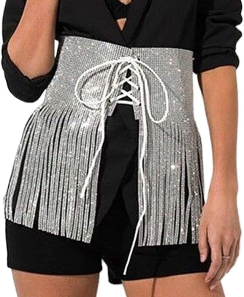 Barode Rhinestones Tassel Hip Skirt Sparkly Belly Dance Scarf Crystals Belt Tribal Fringe Outfits... | Amazon (US)