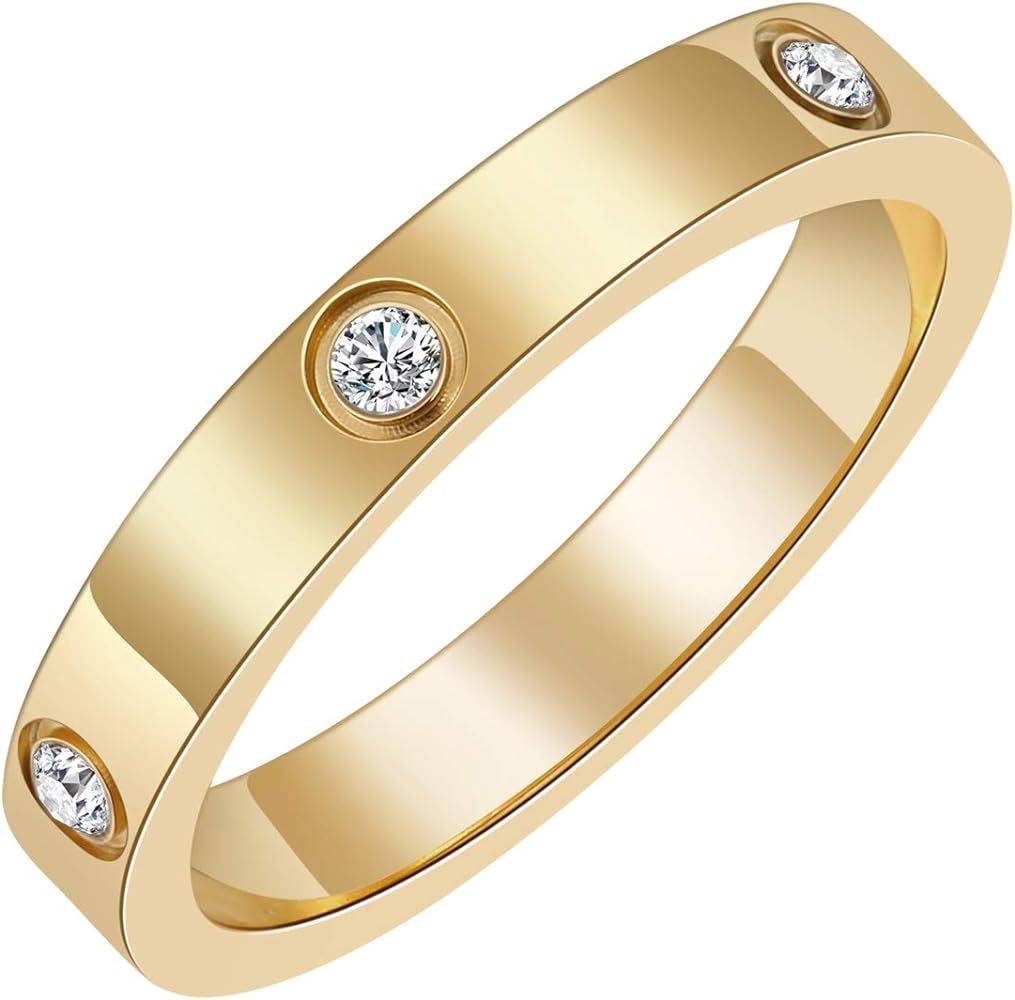 Chrishine Life Love Friendship Ring 18K Gold Plated Silver with Cubic Zirconia Stones Stainless Stee | Amazon (US)