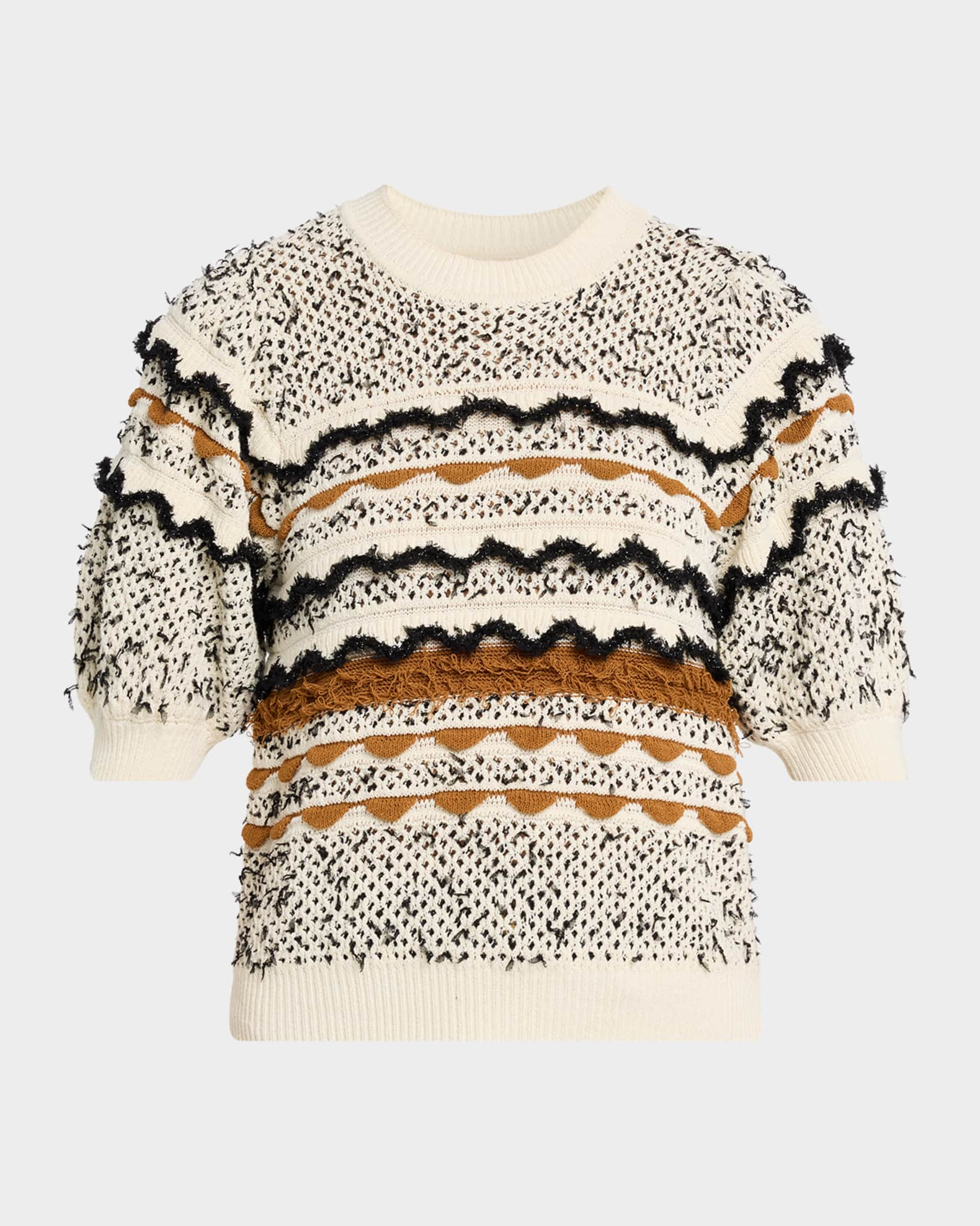 Andira Short-Sleeve Textured Stripe Sweater | Neiman Marcus
