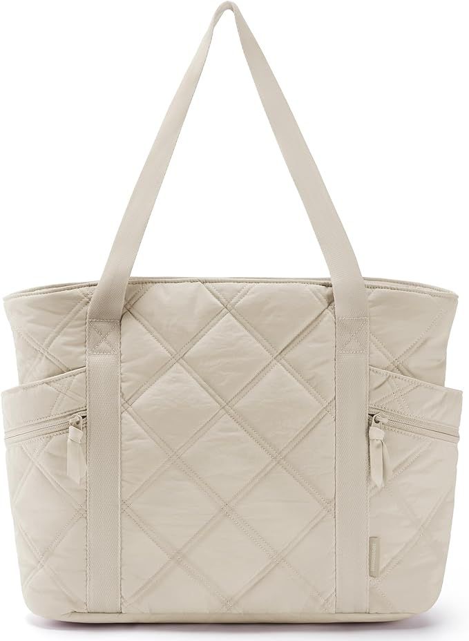 BAGSMART Tote Bag for Women, Puffer Tote Bag with Zipper, Travel Essentials Quilted Nurse Bag Car... | Amazon (US)