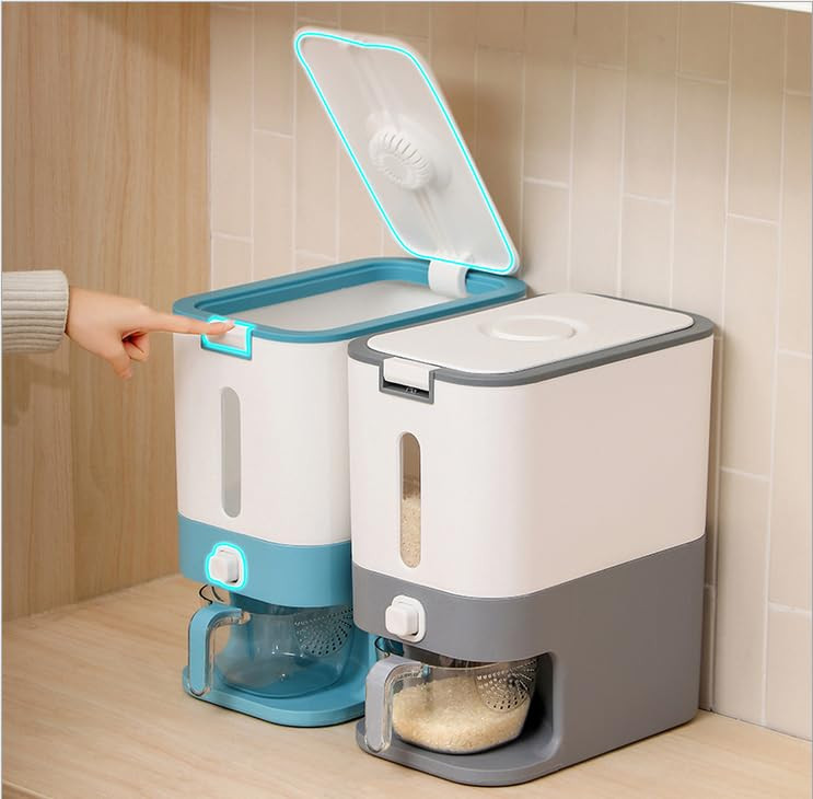 25Lbs Rice Dispenser, Large Sealed Grain Container Storage with Lid Measuring Cylinder Moisture Proo | Amazon (US)