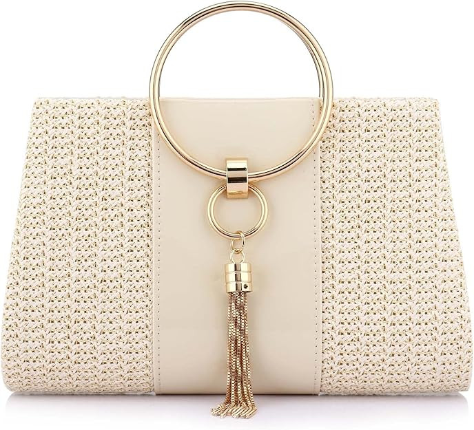 Women Straw Bag Crossbody Clutch Evening Clutch Purse Beach Shoulder Handbag (white A) | Amazon (US)