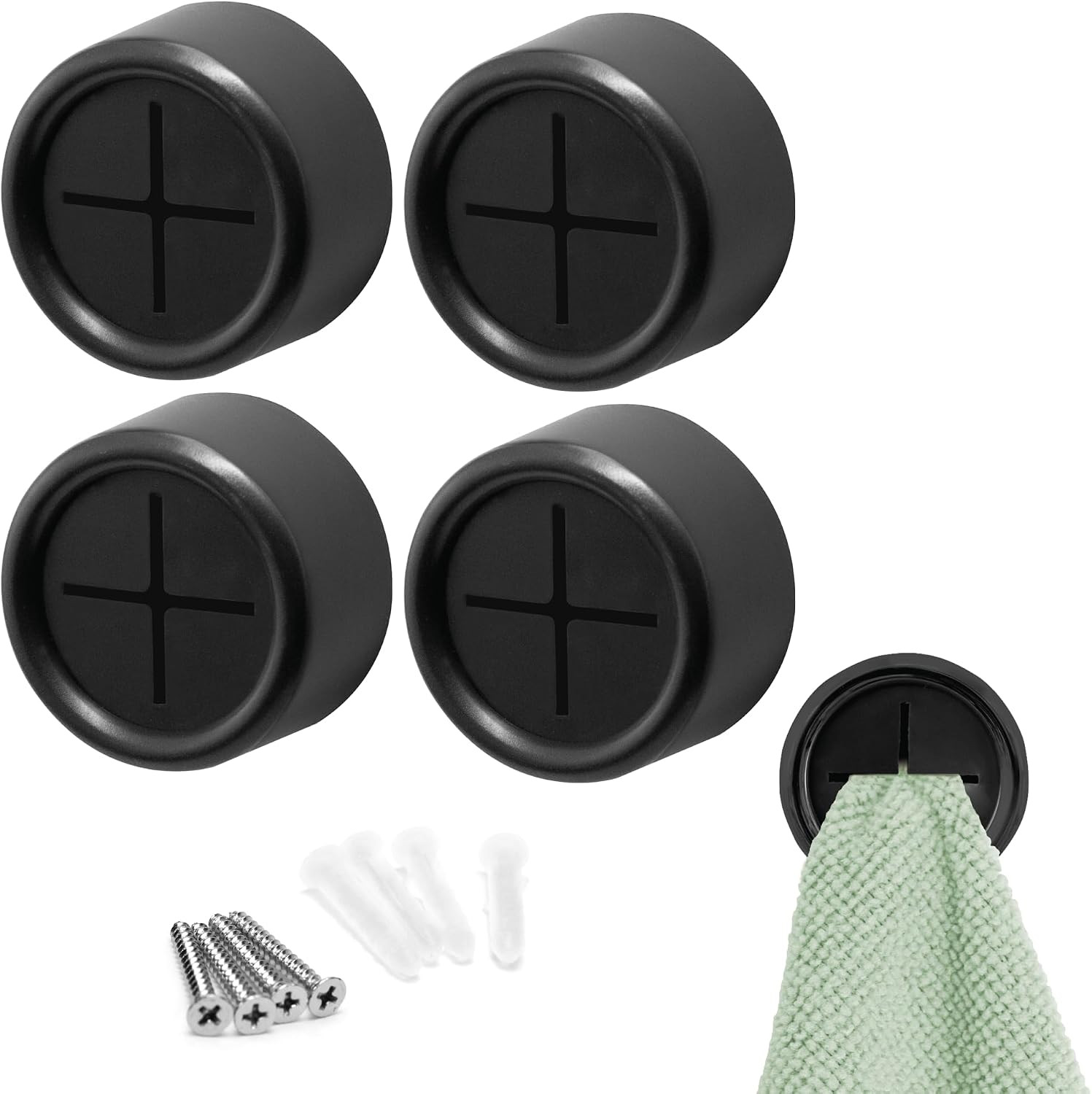 S&T INC. Adhesive Push Towel Hooks, 4 Pack, Matte Black | Amazon (US)