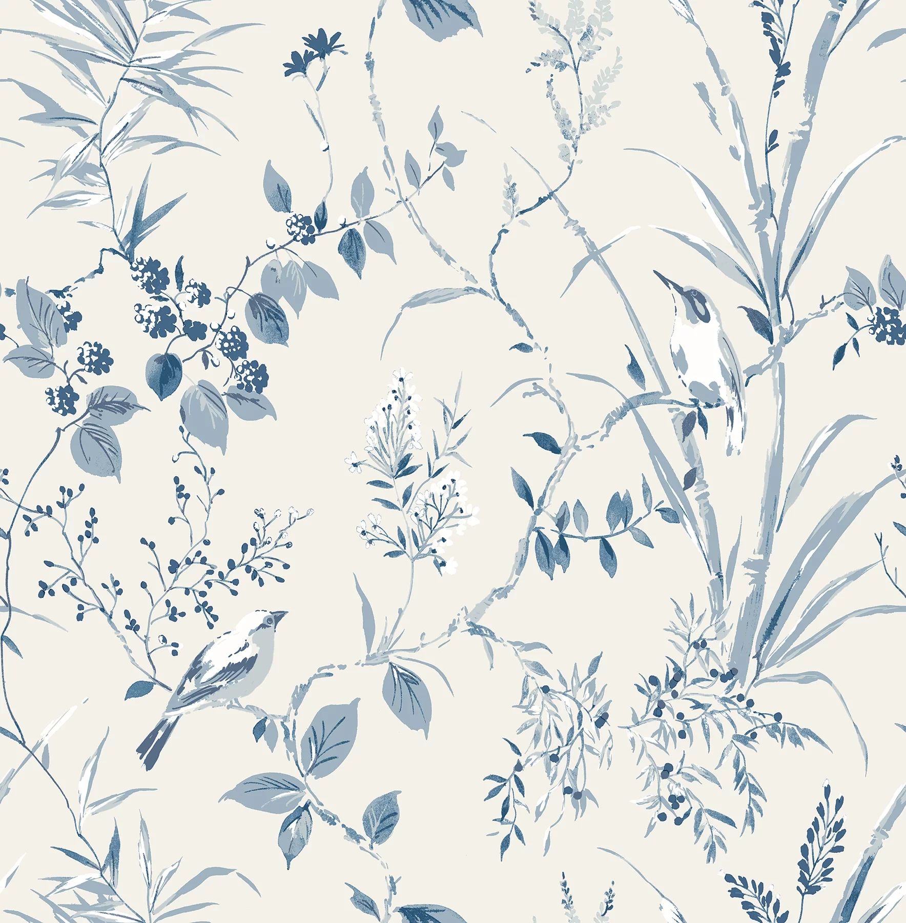 Brewster Mariko Blue Botanical Paste The Wall Non Woven Wallpaper, 20.5-in by 33-ft, 56.4 sq. ft. | Walmart (US)