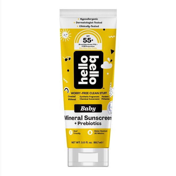 Hello Bello Mineral SPF 55+ Sunscreen Lotion with Prebiotics I Water Resistant and Reef Friendly ... | Walmart (US)