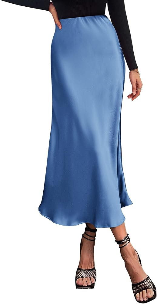 BTFBM 2025 Womens Summer Fall Long Satin Skirt Silk Elegant High Waist Cocktail Party Wedding Flo... | Amazon (US)